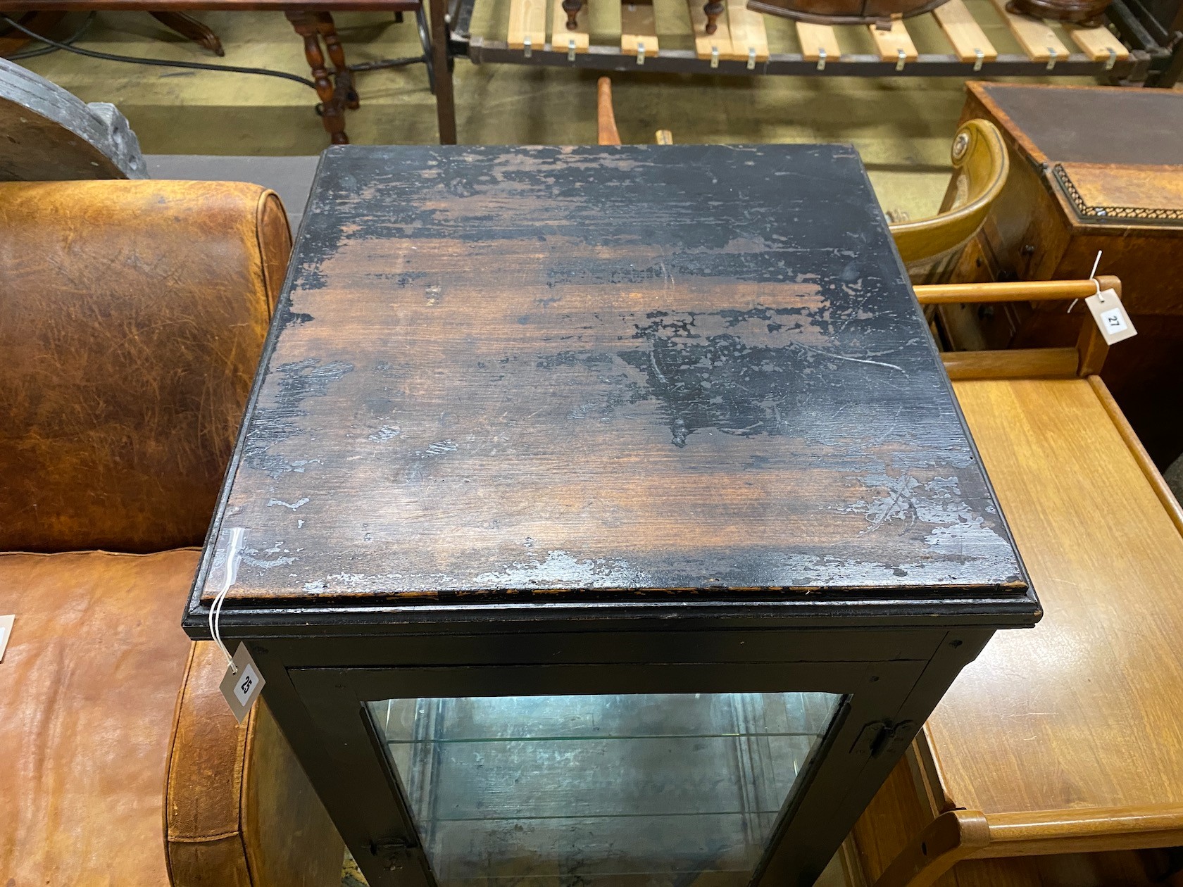 A Victorian painted counter top shop display case, width 58cm, depth 58cm, height 99cm